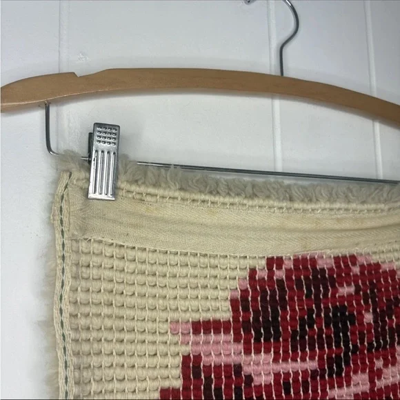 🌹Vintage Shillcraft Rose Weave Handmade Wall Hanging Mid Century Modern Rug Art - Picture 7 of 8